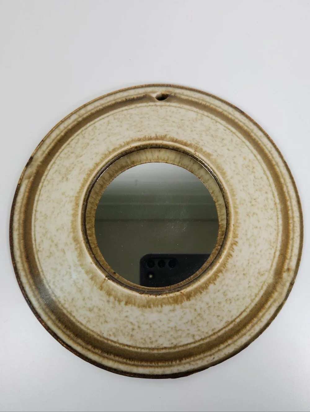 Vintage Circular Ceramic Pottery Wall Mirror 9